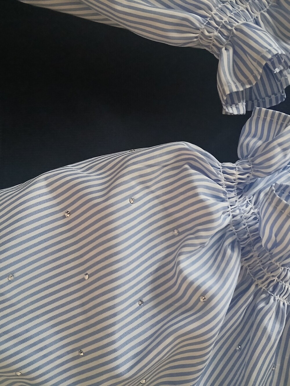 Nannette Navy Ribbed Knit Top with Blue-White Striped Sleeve Detail - Picture 10 of 12